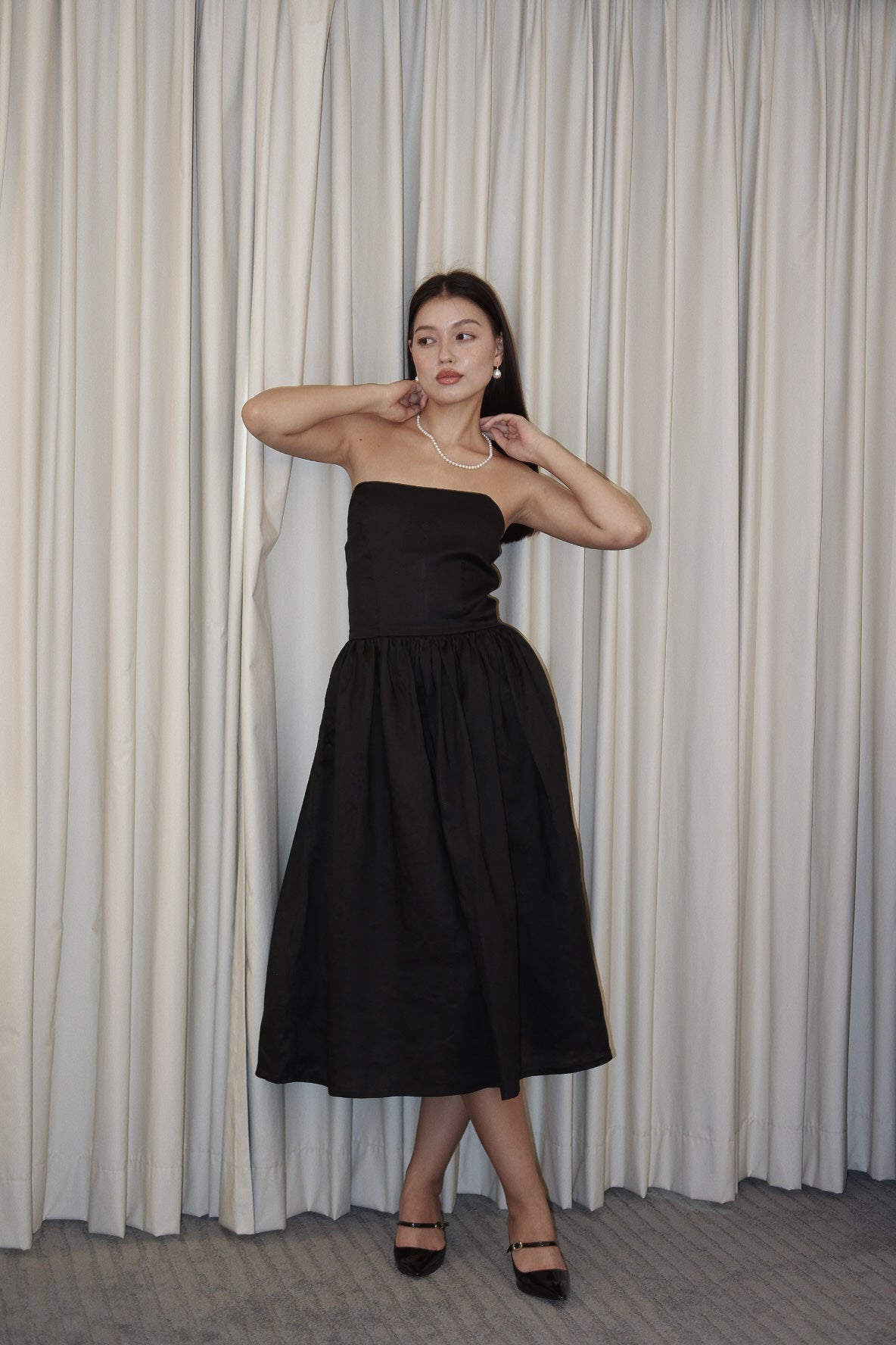 EMMA SHEERING DRESS (Black Linen)