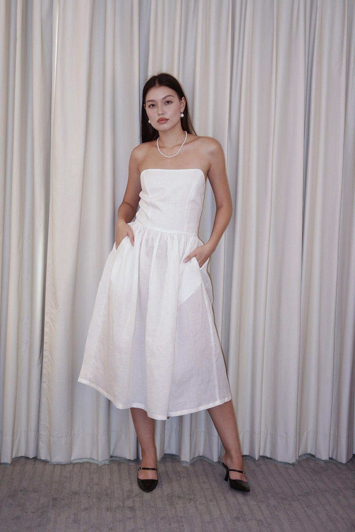 EMMA SHEERING DRESS (White Linen)