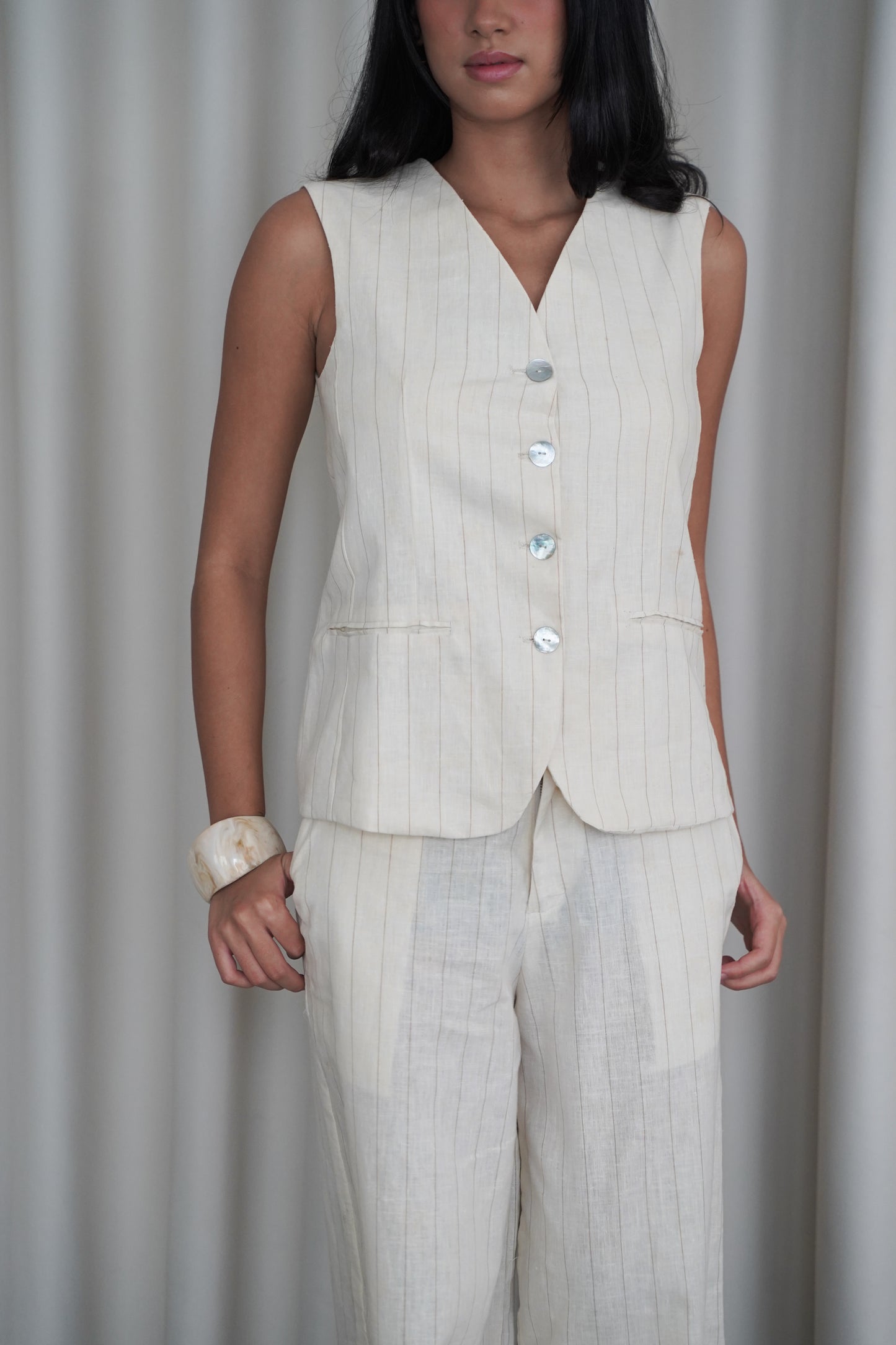 ESME STRIPED LINEN COORDS (CREAM)