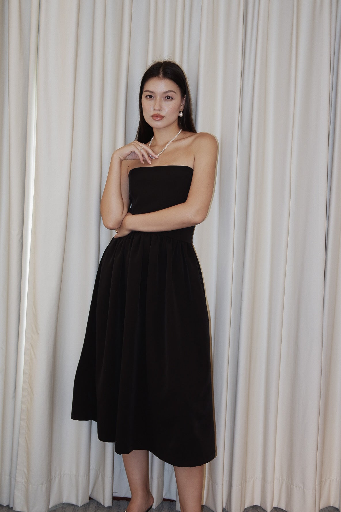 EMMA SHEERING DRESS (Black Crepe)