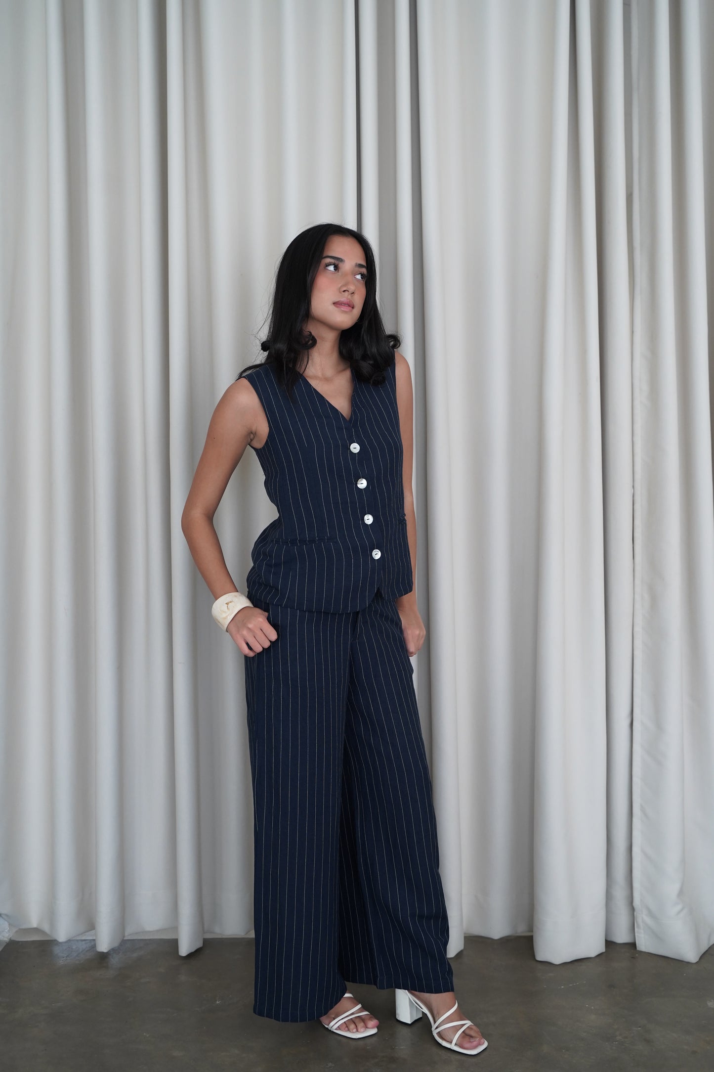ESME STRIPED LINEN COORDS (NAVY)