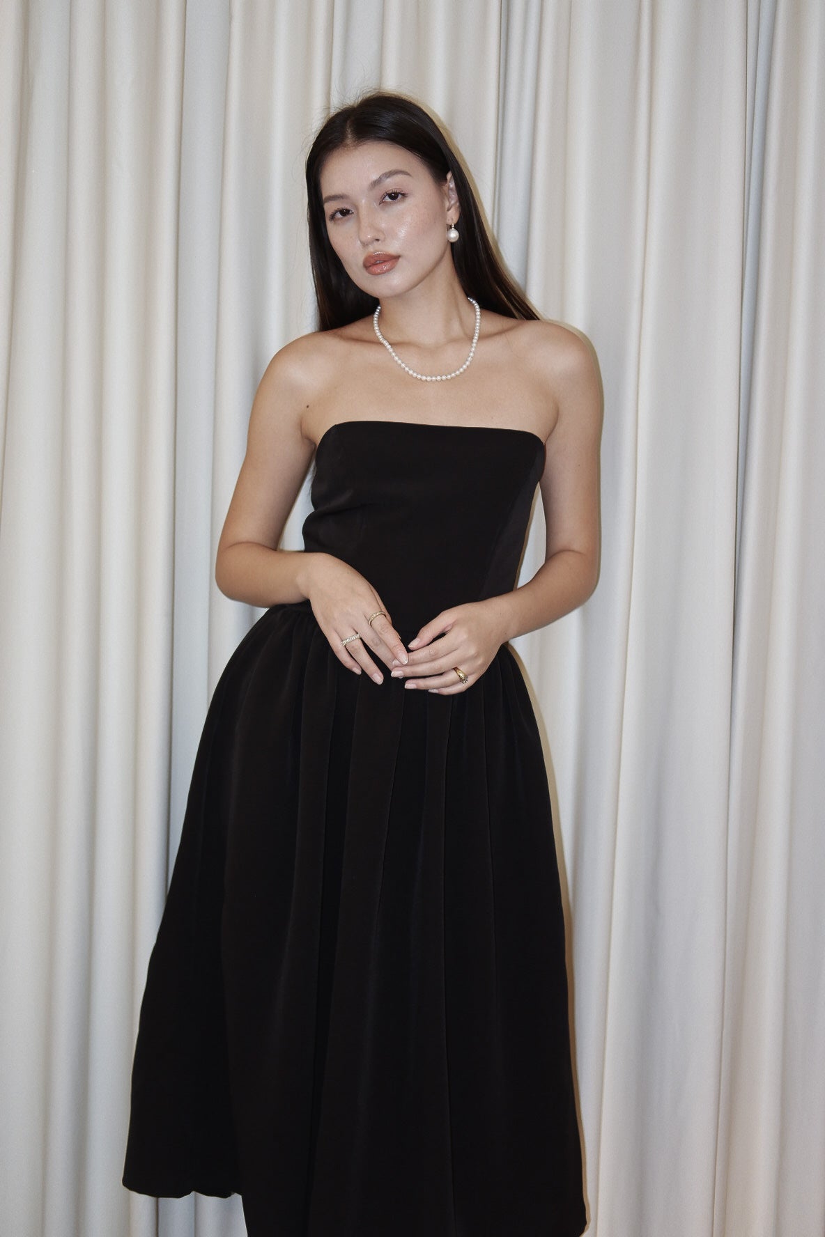 EMMA SHEERING DRESS (Black Crepe)