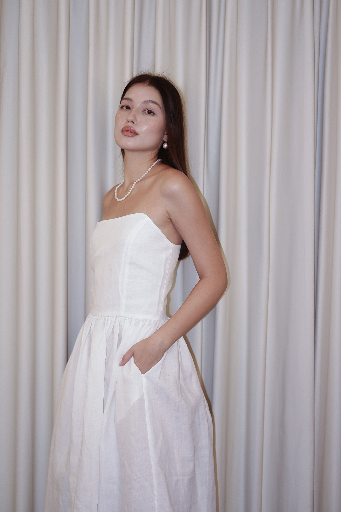 EMMA SHEERING DRESS (White Linen)