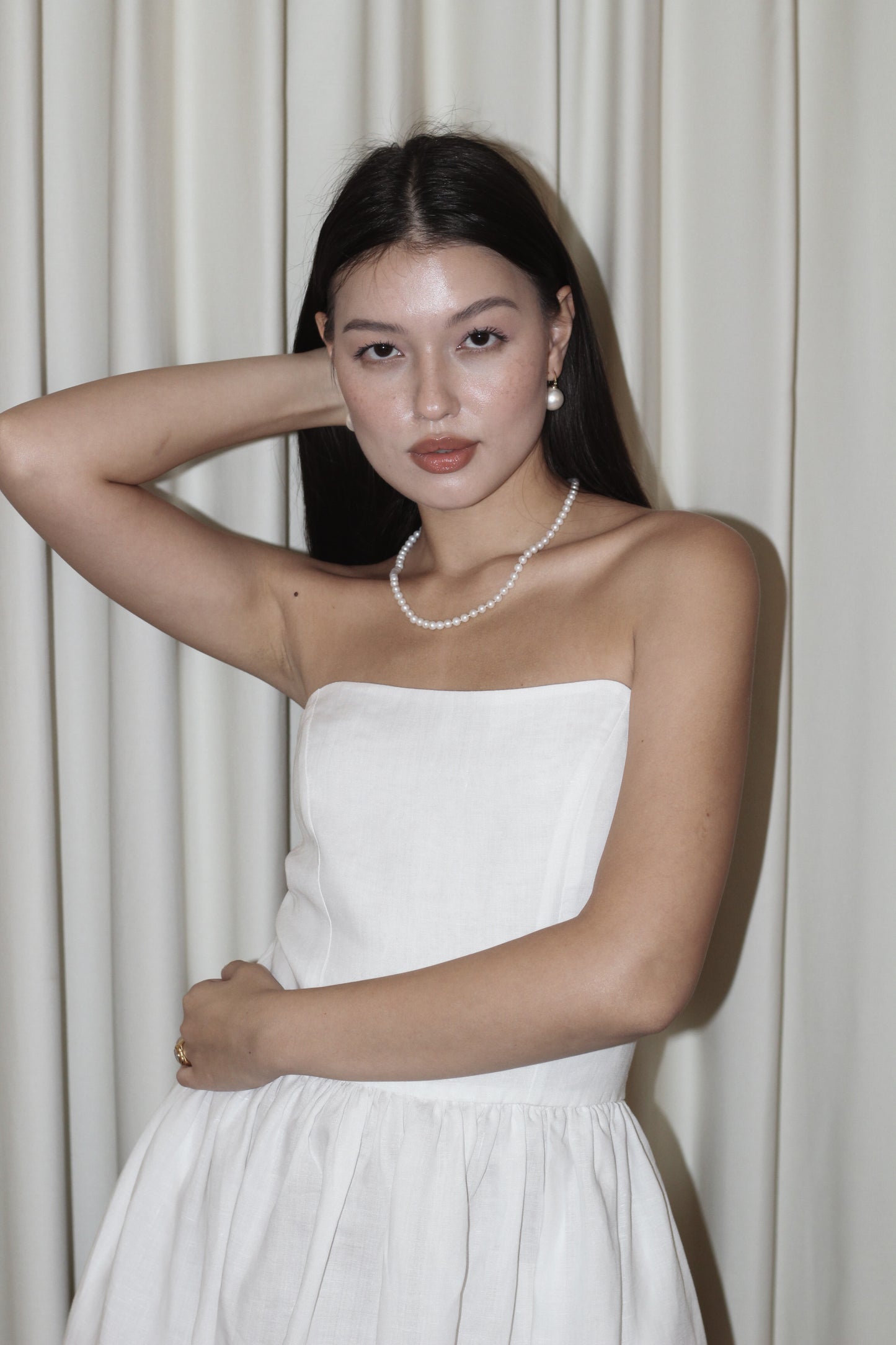 EMMA SHEERING DRESS (White Linen)