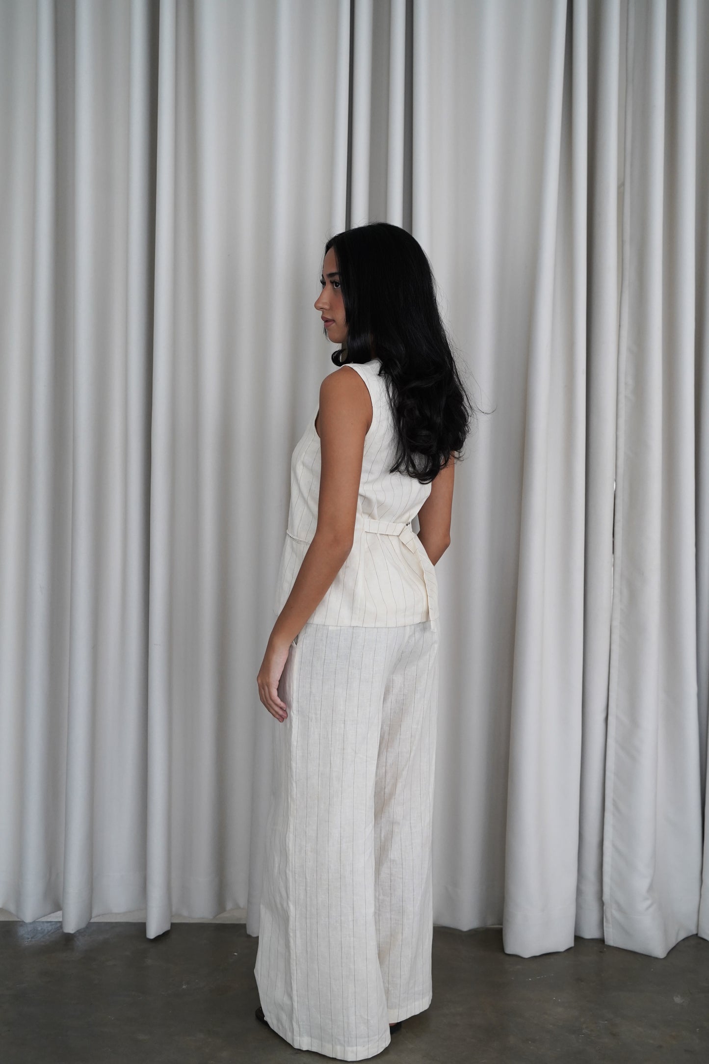 ESME STRIPED LINEN COORDS (CREAM)