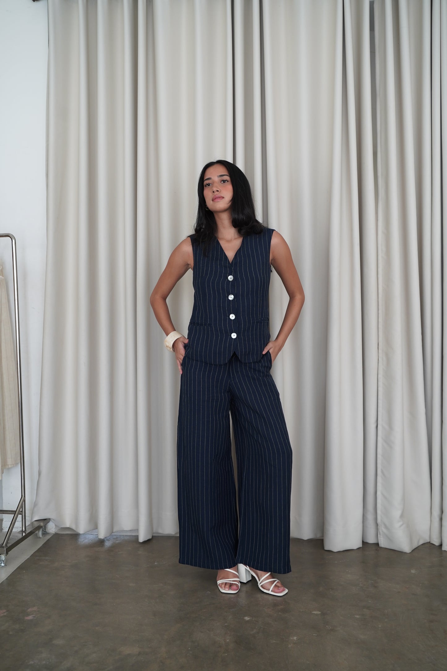 ESME STRIPED LINEN COORDS (NAVY)