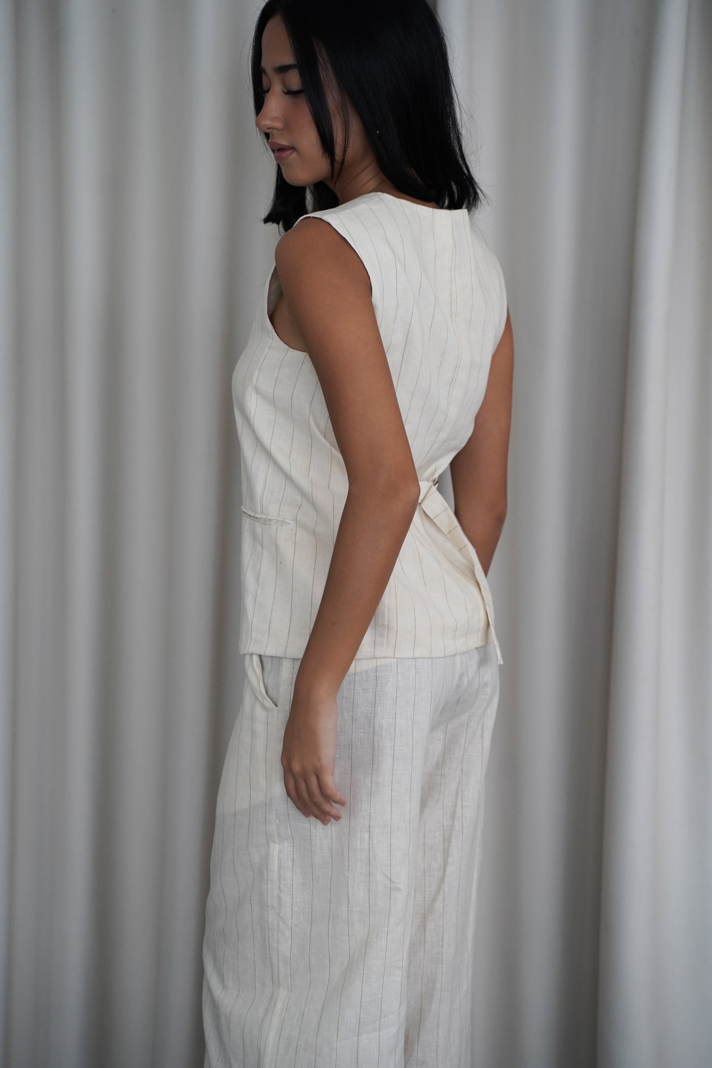 ESME STRIPED LINEN COORDS (CREAM)