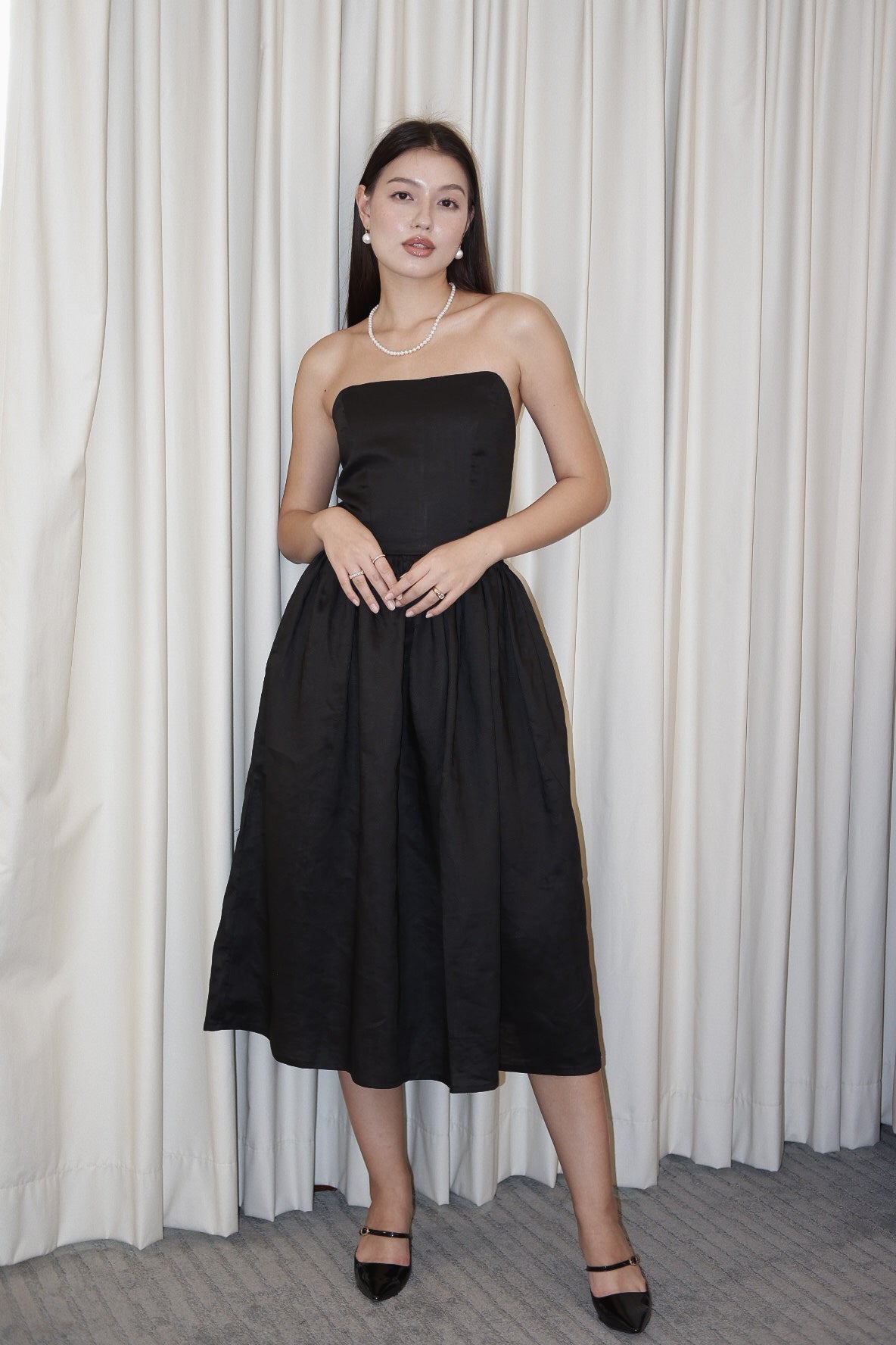 EMMA SHEERING DRESS (Black Linen)