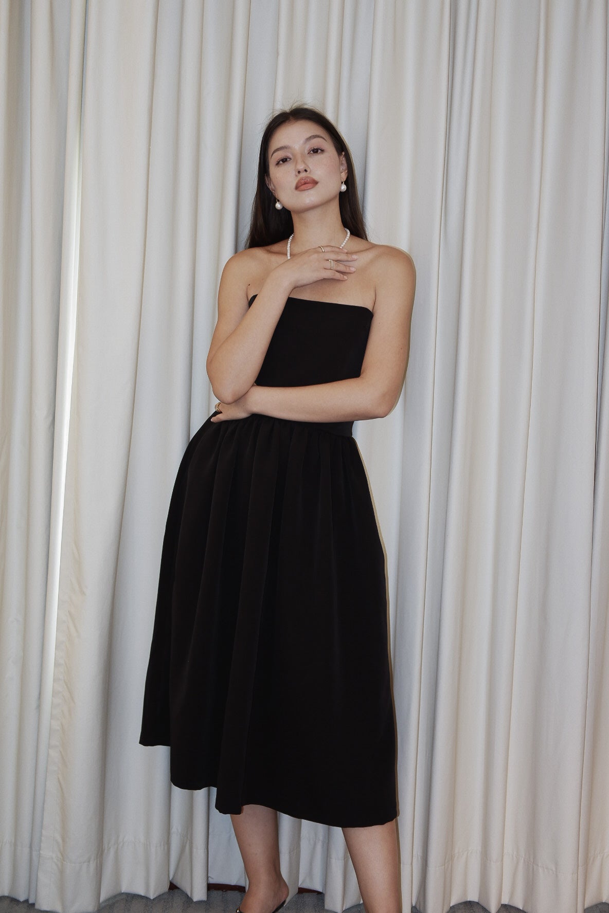 EMMA SHEERING DRESS (Black Crepe)