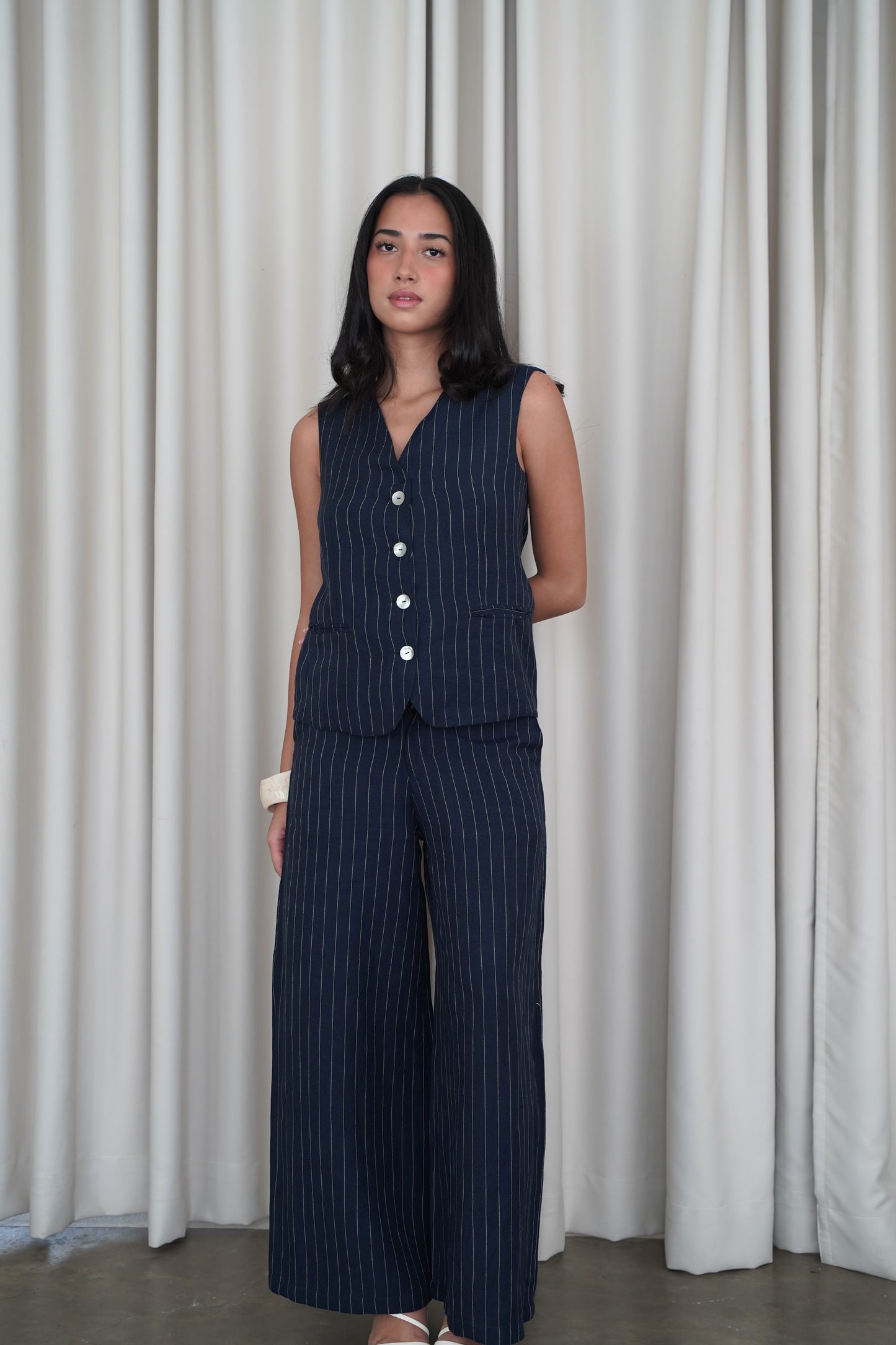 ESME STRIPED LINEN COORDS (NAVY)