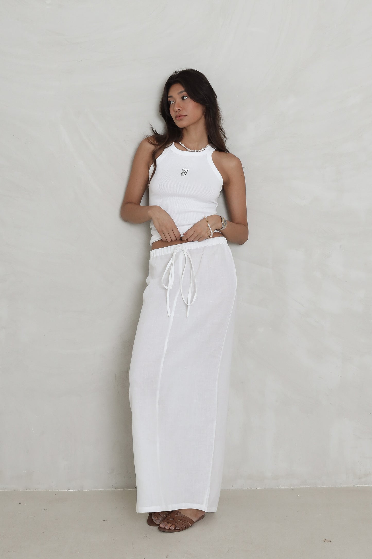 LINEN MAXI SLIT SKIRT