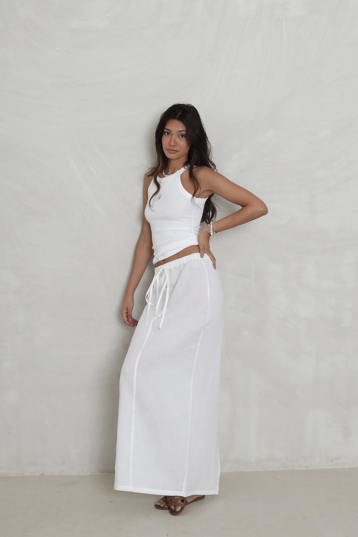LINEN MAXI SLIT SKIRT