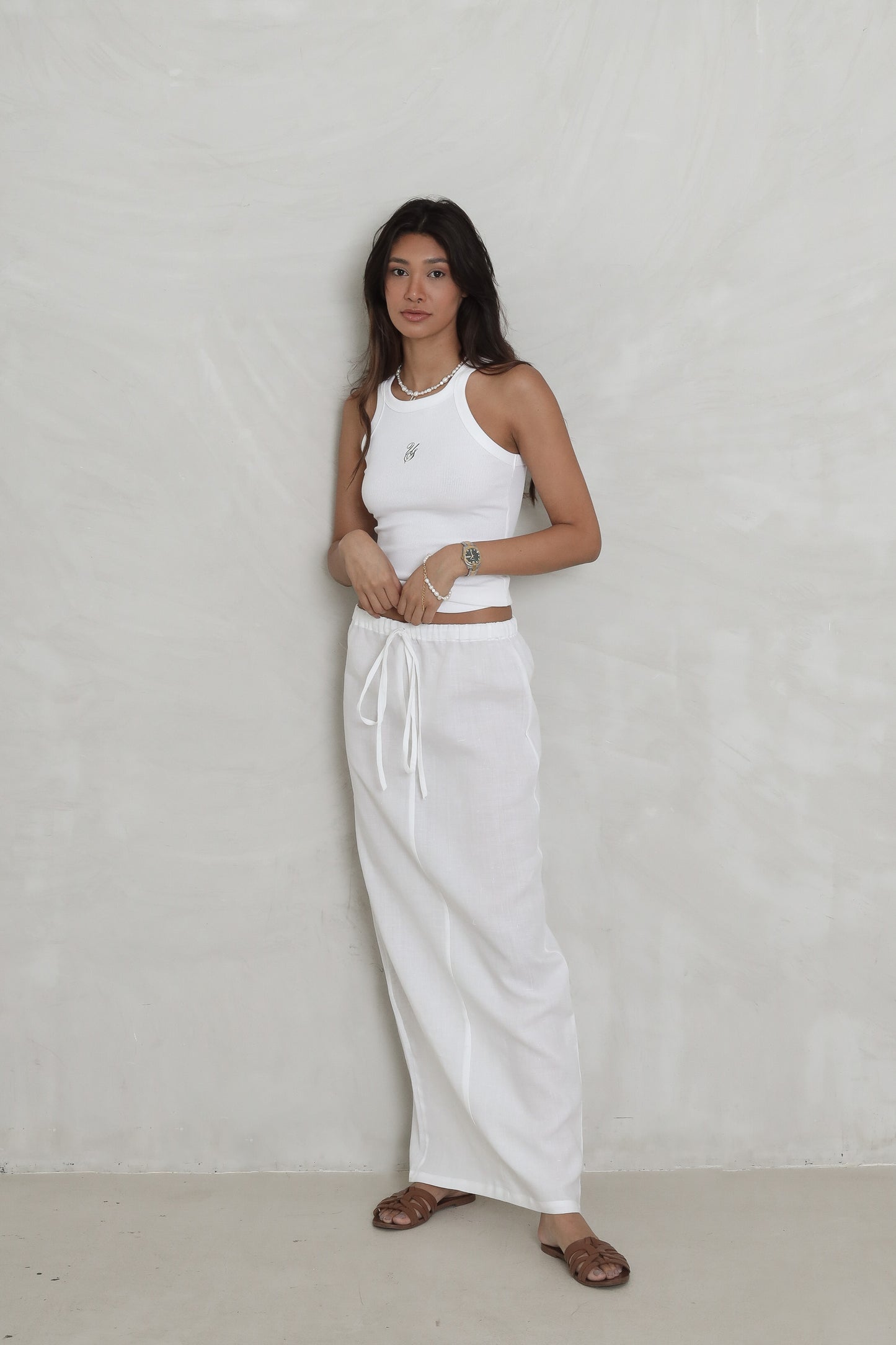 LINEN MAXI SLIT SKIRT