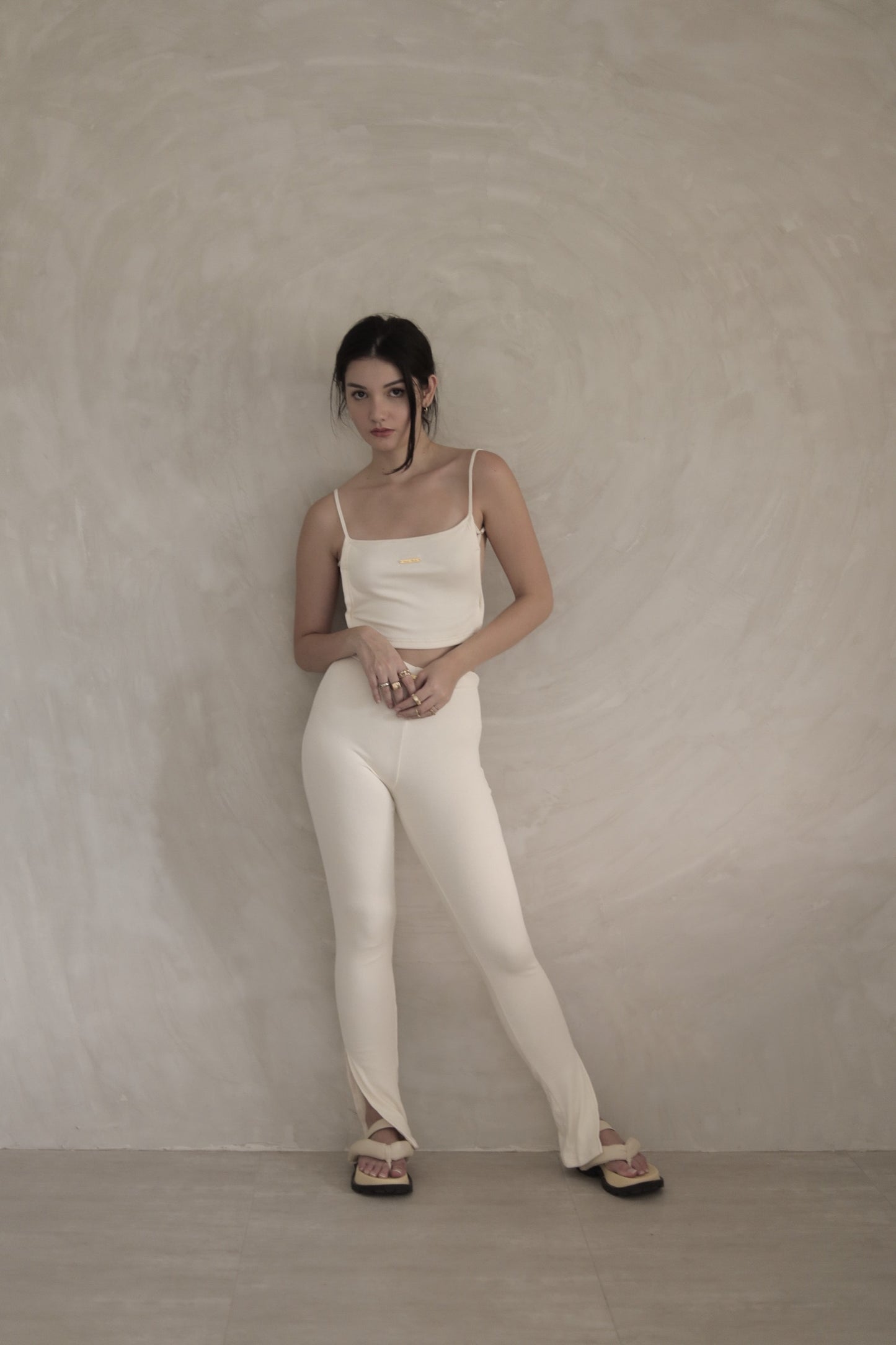 RIBBED SLIT PANTS (Ivory)