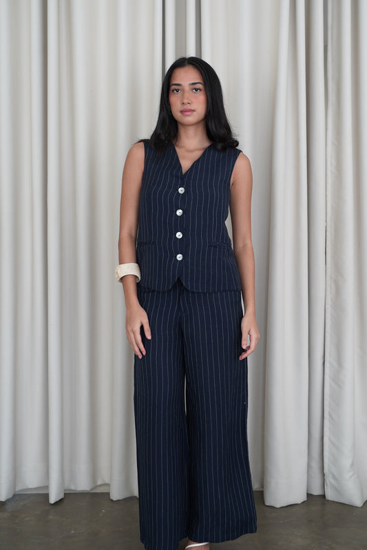 ESME STRIPED LINEN COORDS (NAVY)