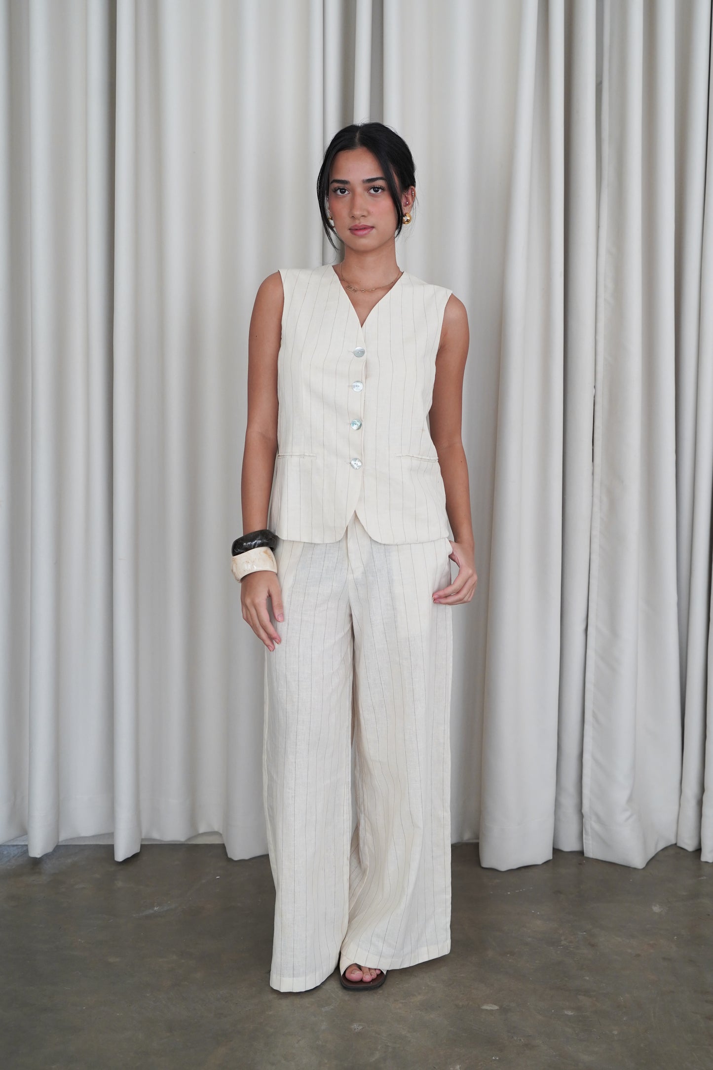 ESME STRIPED LINEN COORDS (CREAM)
